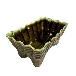 Vtg MCM Planter Green Drip Glaze footed Retro Cookson Pottery USA Roseville Ohio